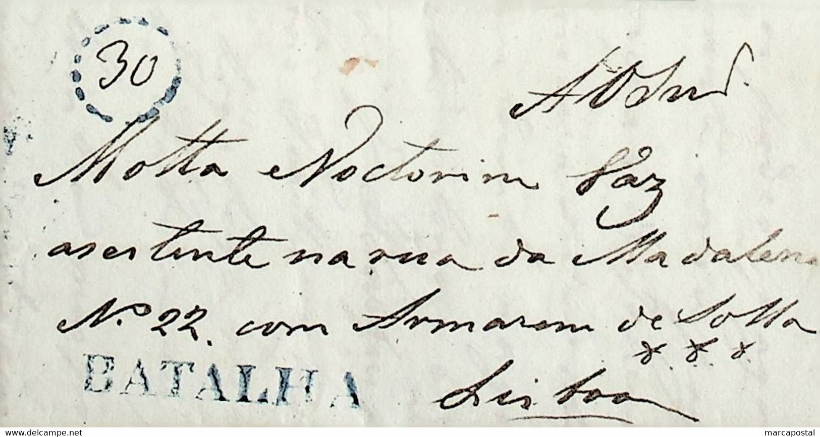 1838 Portugal Pré-Filatelia BTL 1 «BATALHA» Azul - ...-1853 Préphilatélie