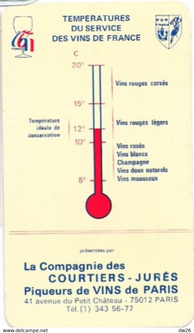 Carte Températures Du Service Des Vins De France + Millésimes 1928 à 1983 - Courtiers-Jurés Piqueurs De Vins - Autres & Non Classés