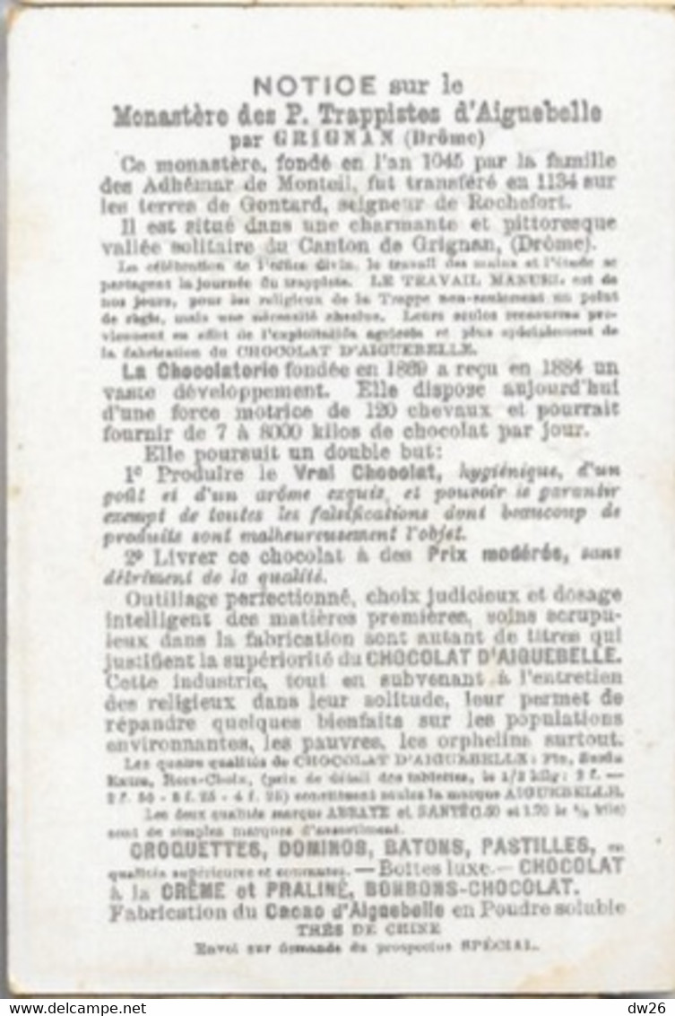 Chromo (Lithographie) Publicité Chocolat D'Aiguebelle, Grignan (Drôme) Souvenir Du Monastère Des Trappistes - Aiguebelle