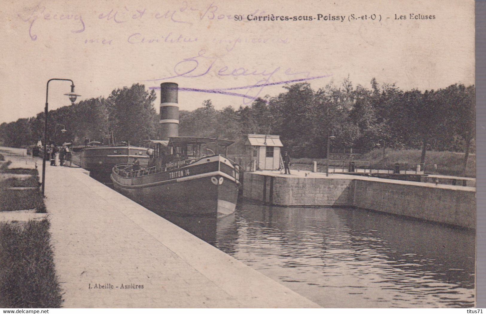 CPA Carrière Sous Poissy ( 78 ) - Les Ecluses - Circulée 1916 - Carrieres Sous Poissy