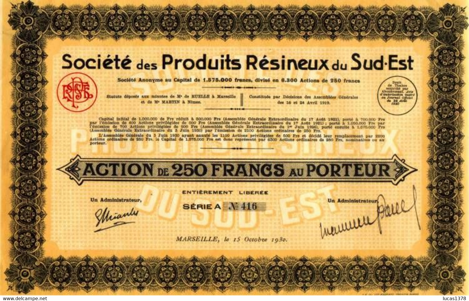 MARSEILLE / 1930 / SOCIETE DES PRODUITS RESINEUX DU SUD EST / RARE - Agriculture
