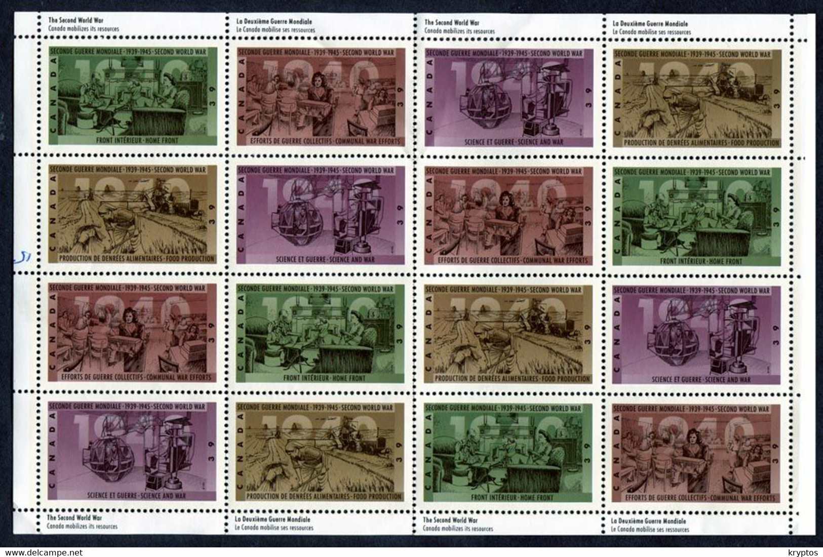 Canada 1990. The 50th Anniversary Of Second World War. Complete Sheet. MINT - Feuilles Complètes Et Multiples