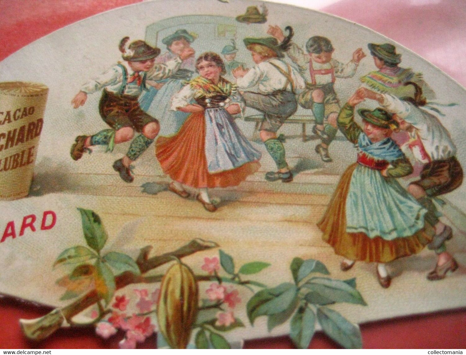 3 Cards FAN Shaped  C1884 Chocolate SUCHARD  V42 - Groups Of Dancers, Litho VG  11,7 Cm X 7,6 Cm, Tirol Schweiz Suisse - Suchard