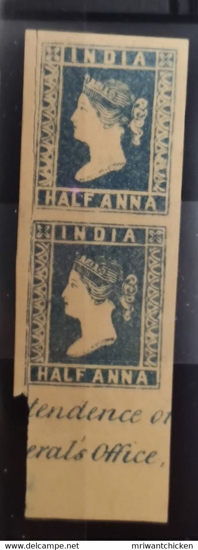 Half Anna Litho Stamp India 1854 Mint Pair - 1854 East India Company Administration
