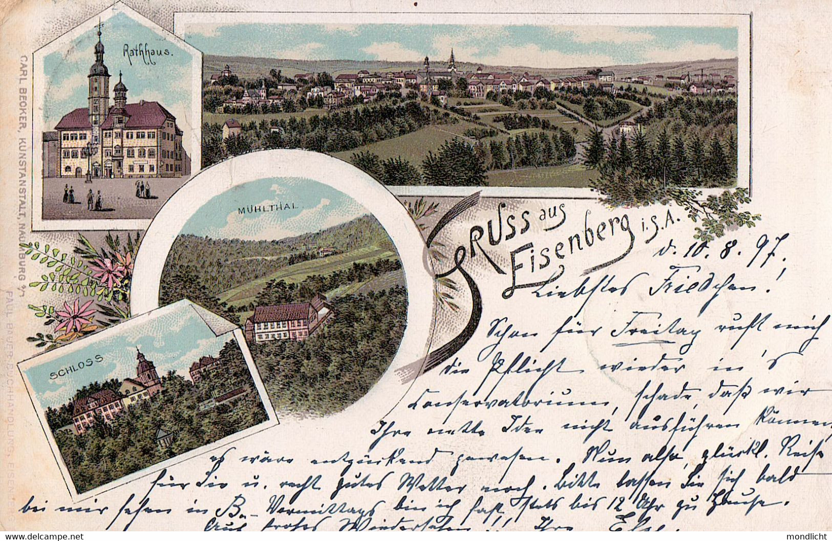 Gruss Aus Eisenberg In Sachsen-Altenburg. Rathhaus, Schloss, Mühlthal, 1897. - Eisenberg