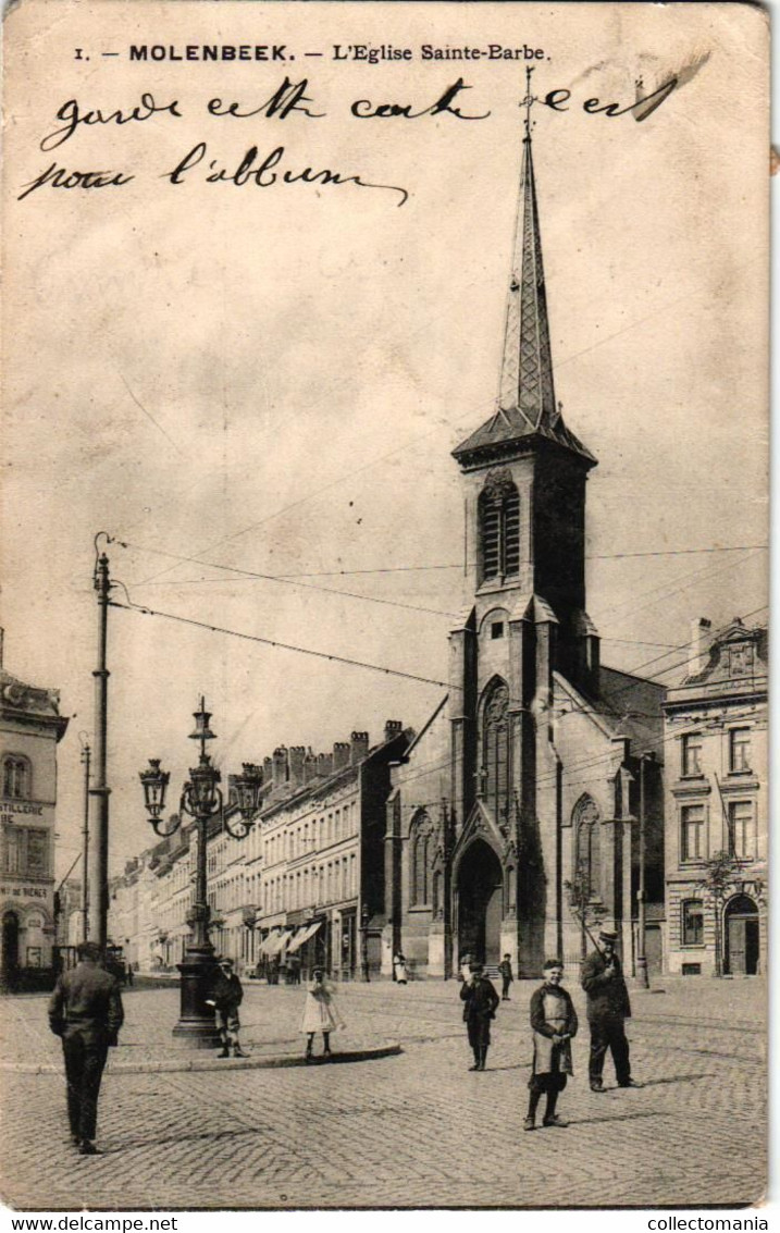 3 CP Molenbeek Saint Jean Eglise St§ Barbe   Un Bonjour De Molenbeek  Monument Aux Morts Aan Zijne Helden 1911 - 1913 - St-Jans-Molenbeek - Molenbeek-St-Jean