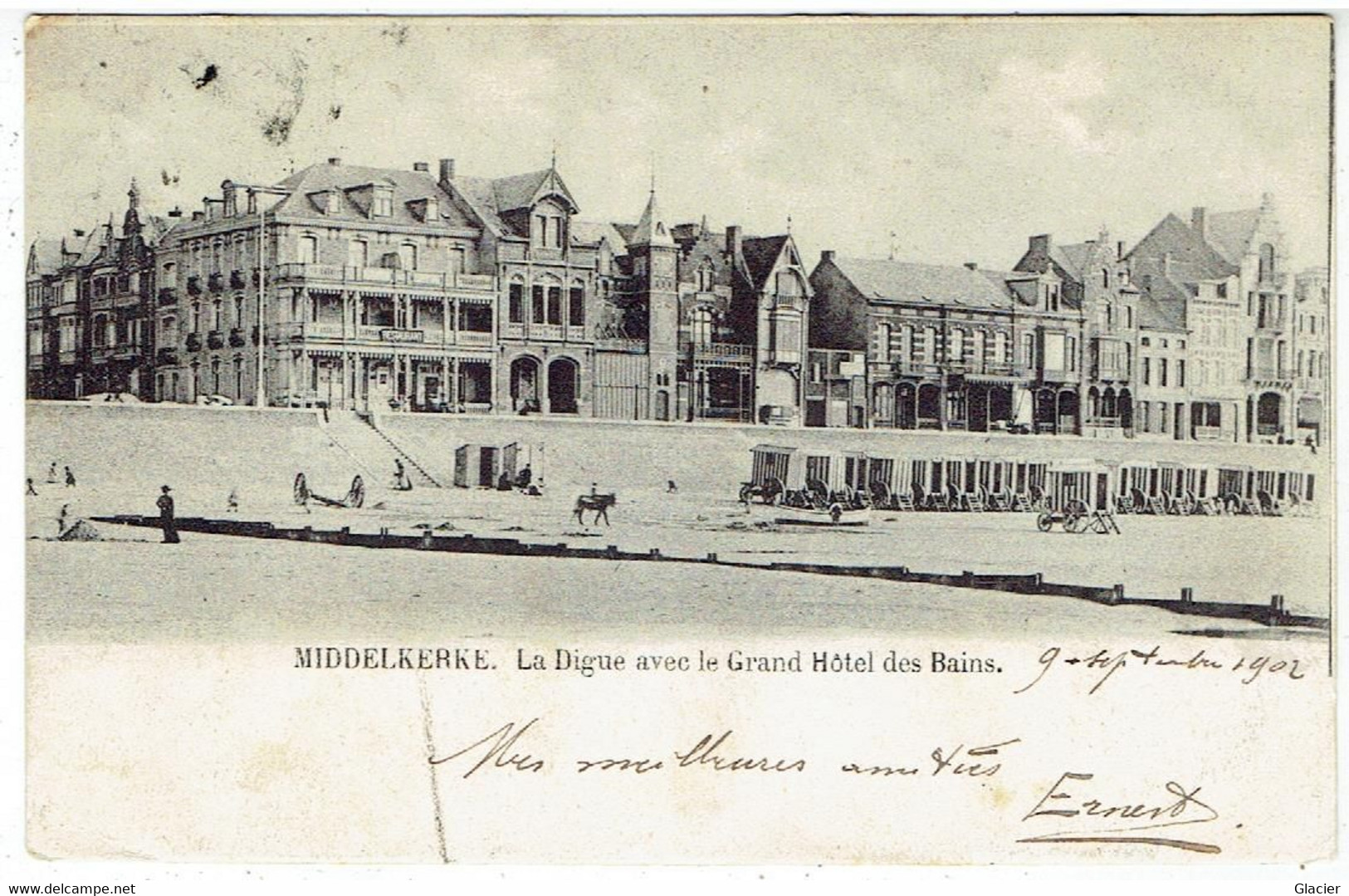 MIDDELKERKE - La Digue Avec Le Grand Hôtel Des Bains - Middelkerke