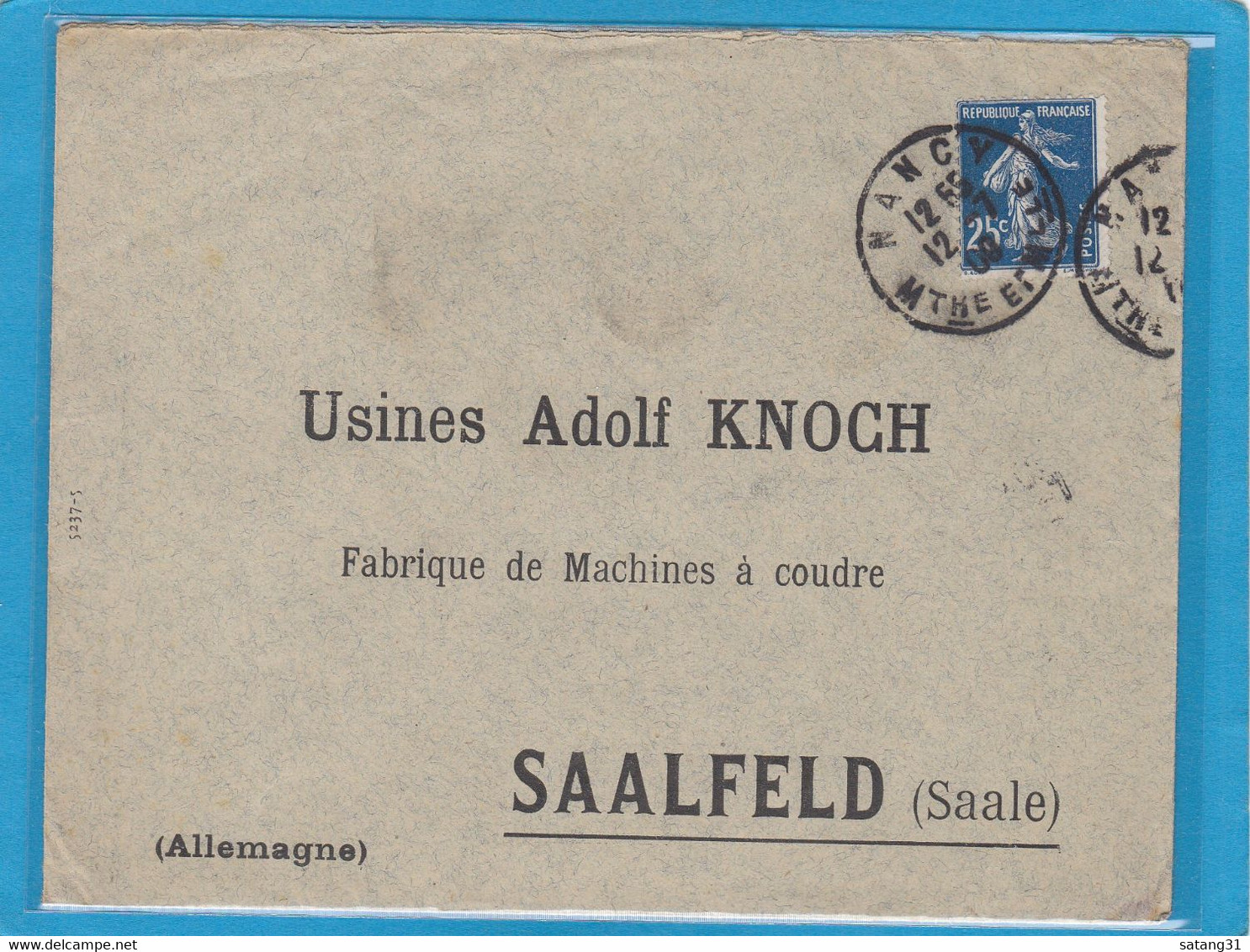 LETTRE DE NANCY,AVEC YV. NO 140a, POUR LES USINES ADOLF KNOCH (MACHINES A COUDRE/NÄHMASCHINEN) A SAALFELD (SAALE).1909. - Storia Postale