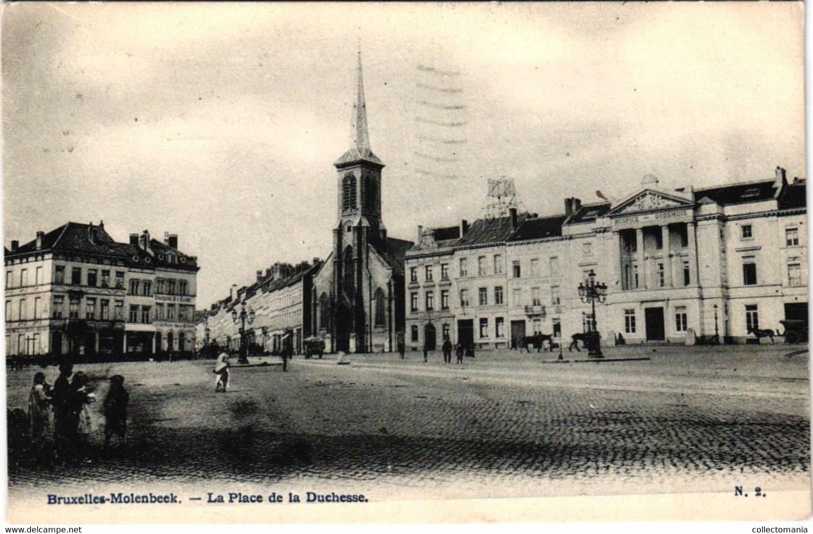 3 CP Molenbeek St.Jean  Place De La Duchesse Hospice Godsuis 1906 Molenbeck Tramway De Cheval  1905 Eglise St. Barbe - Molenbeek-St-Jean - St-Jans-Molenbeek