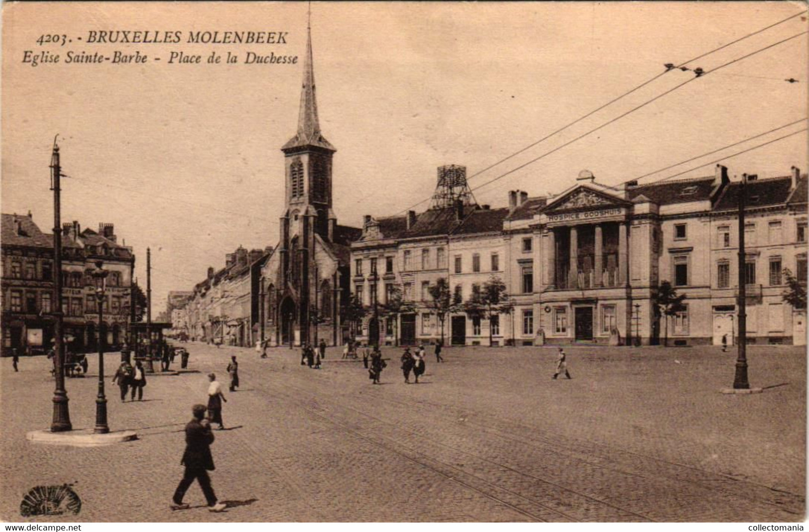 3 CP Molenbeek St.Jean  Place De La Duchesse Hospice Godsuis 1906 Molenbeck Tramway De Cheval  1905 Eglise St. Barbe - St-Jans-Molenbeek - Molenbeek-St-Jean