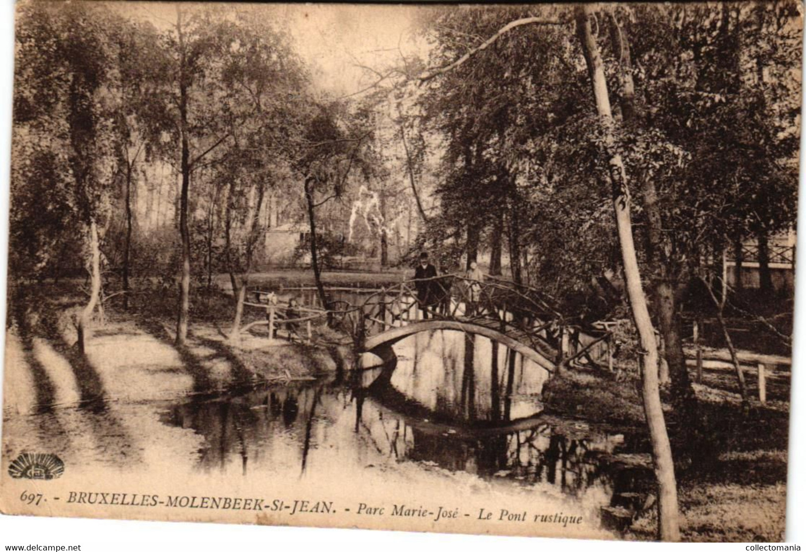 5 CP Molenbeek St.Jean  Parc Marie-José   L' Etang Le Château  Pont Rustique  1923  1929 - Molenbeek-St-Jean - St-Jans-Molenbeek