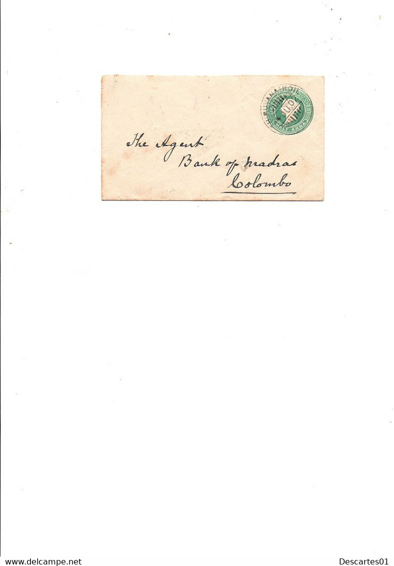 ENVELOPPE INDIA POSTAGE HALF ANNA CIRCULEE 1902 - Otros & Sin Clasificación