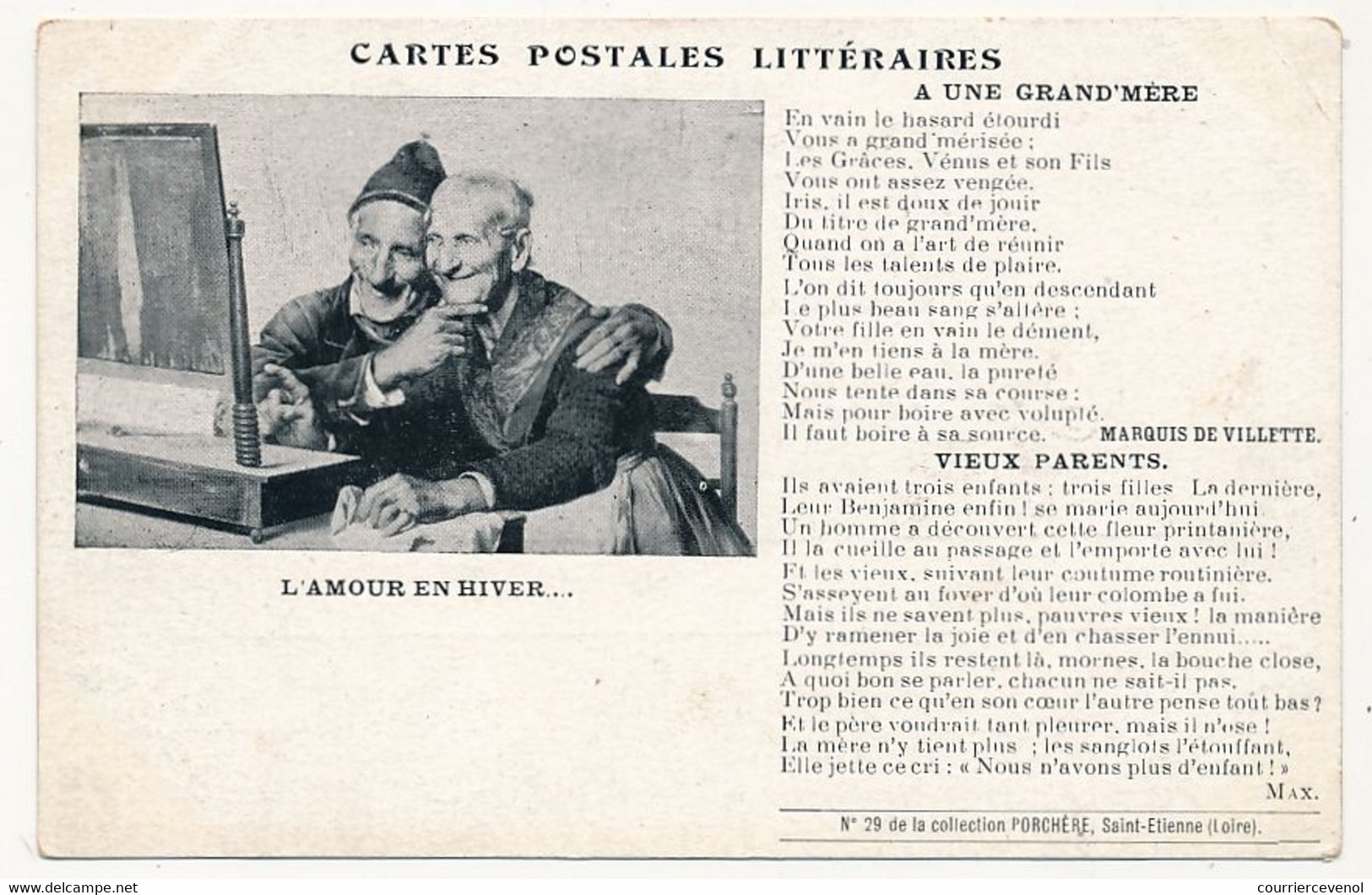 CPA - Cartes Postales Littéraires... A Une Grand Mère... Vieux Parents (L'Amour En Hiver) - Philosophie & Pensées