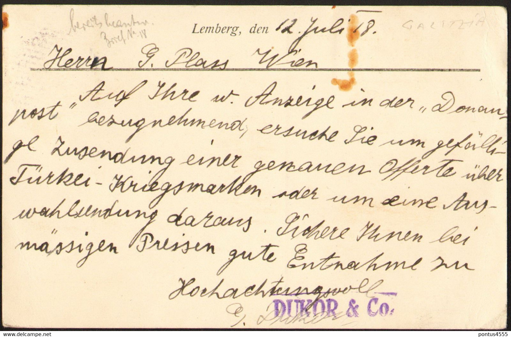 Poland Envelope 1918 Fi 20 (Mi188) Lemberg - Wiedeń - Storia Postale