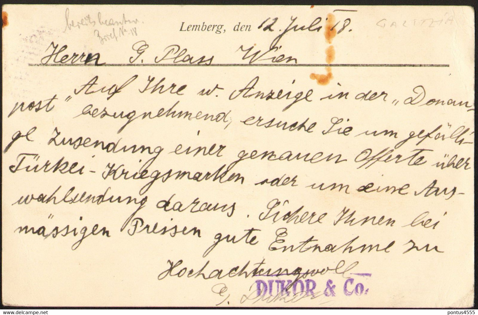 Poland Envelope 1918 Fi 20 (Mi188) Lemberg - Wiedeń - Cartas & Documentos