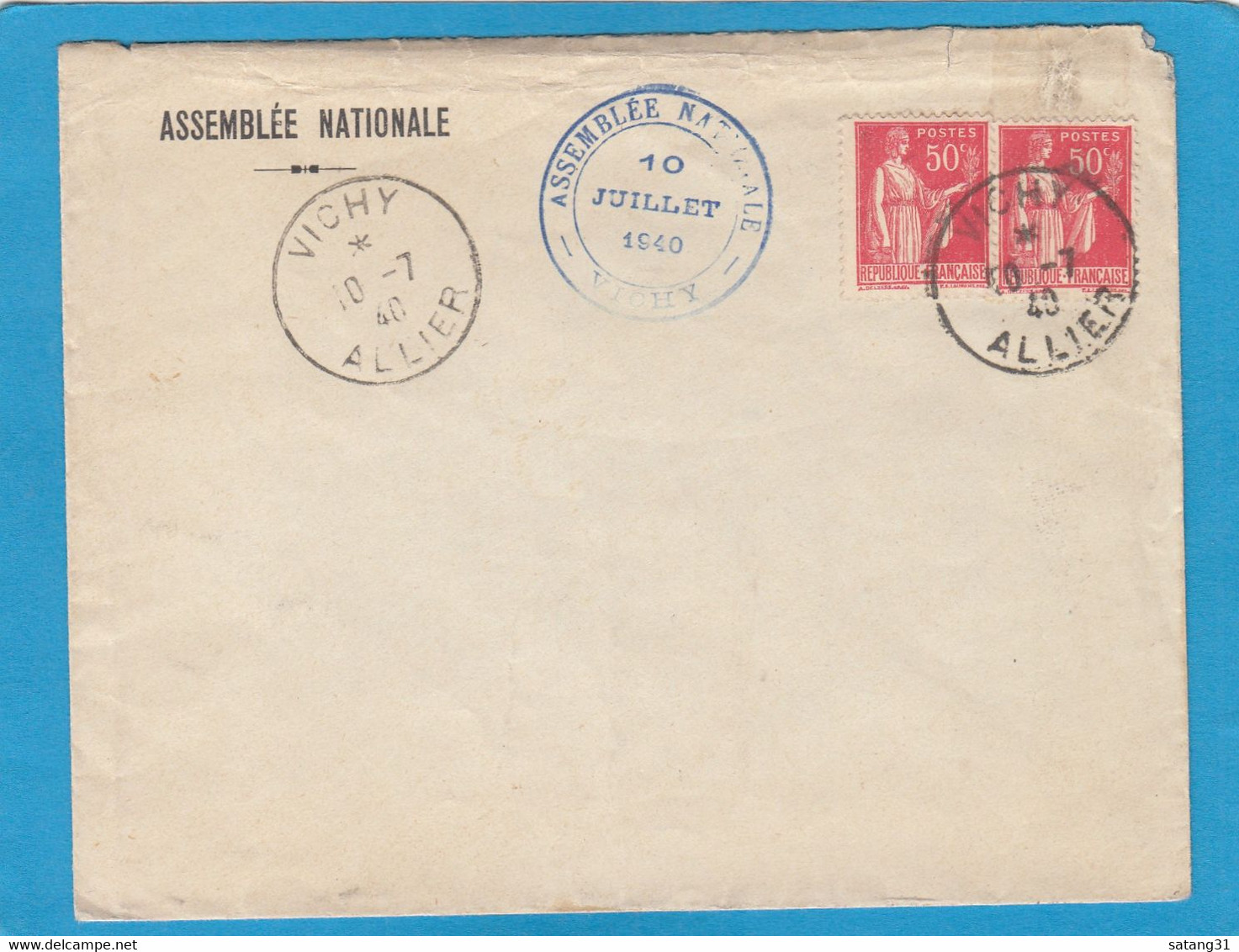 SENAT,ASSEMBLEE NATIONALE,VICHY. 10 JUILLET 1940. - Cartas & Documentos