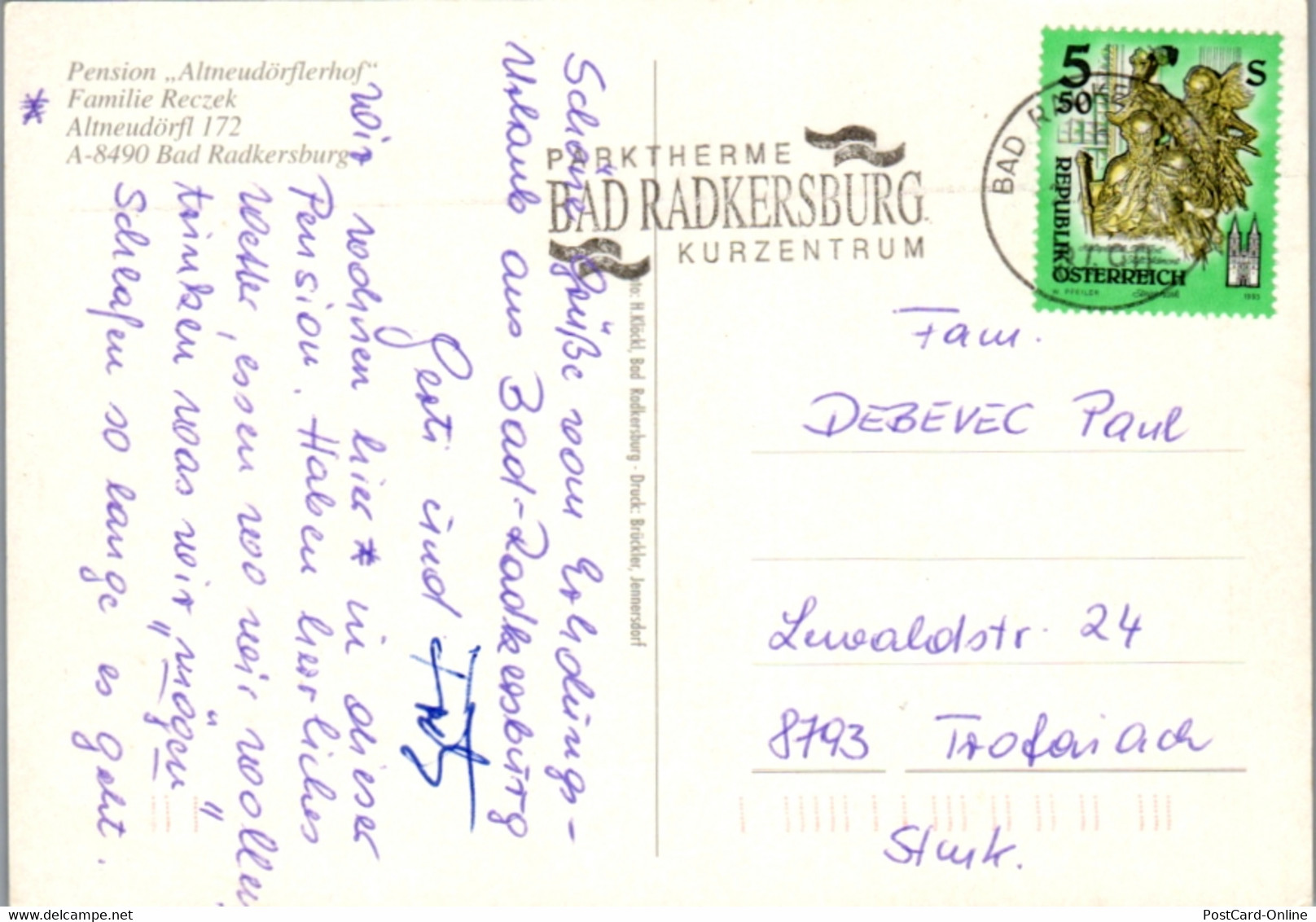12666 - Steiermark - Bad Radkersburg , Pension Altneudörflerhof , Familien Reczek - Gelaufen - Bad Radkersburg