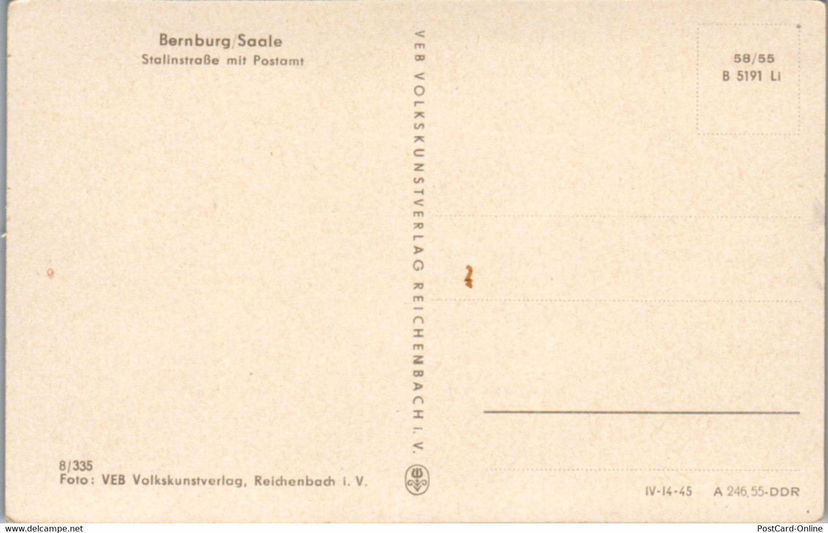 12996 - Deutschland - Bernburg , Stalinstraße Mit Postamt , Auto - Nicht Gelaufen - Bernburg (Saale)