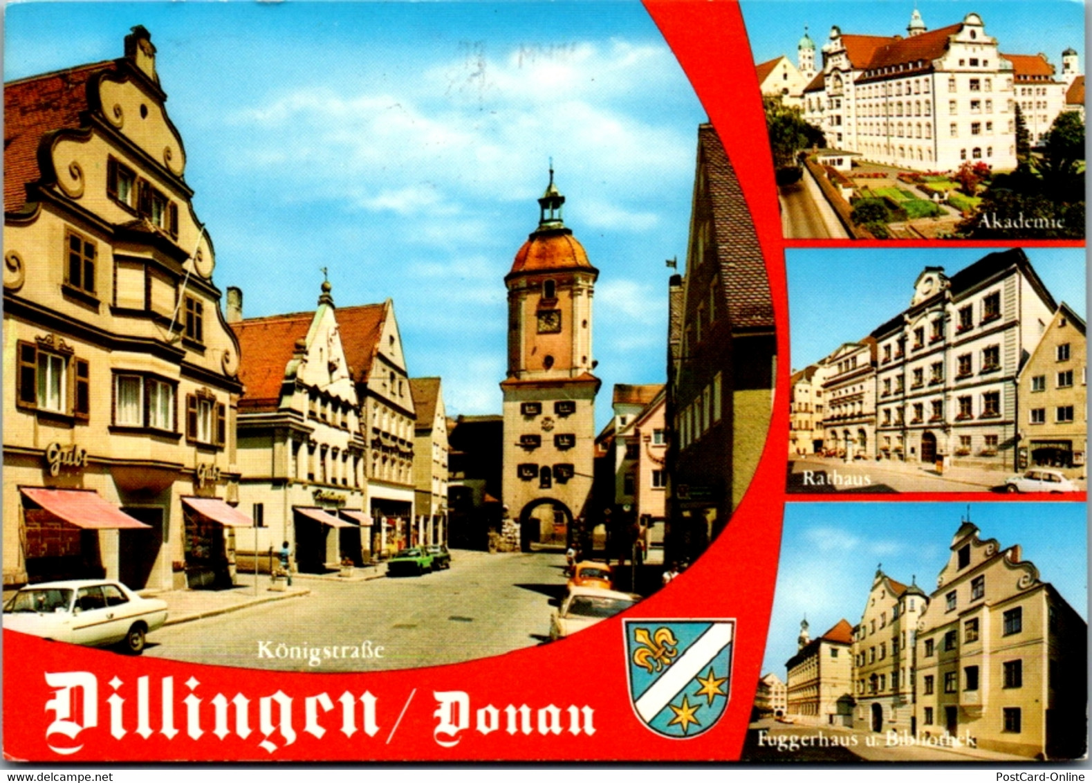 13070 - Deutschland - Dillingen , Königstraße , Akademie , Rathaus , Fuggerhaus U. Bibliothek , Mehrbildkarte - Gelaufen - Dillingen