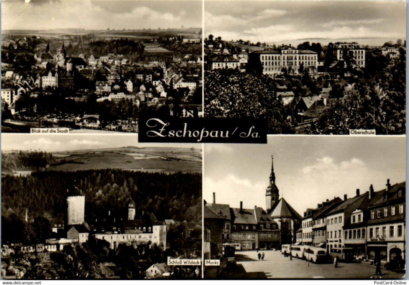 13184 - Deutschland - Zschopau , Blick Auf Die Stadt , Wildeck , Oberschule , Markt , Mehrbildkarte - Gelaufen 1991 - Zschopau