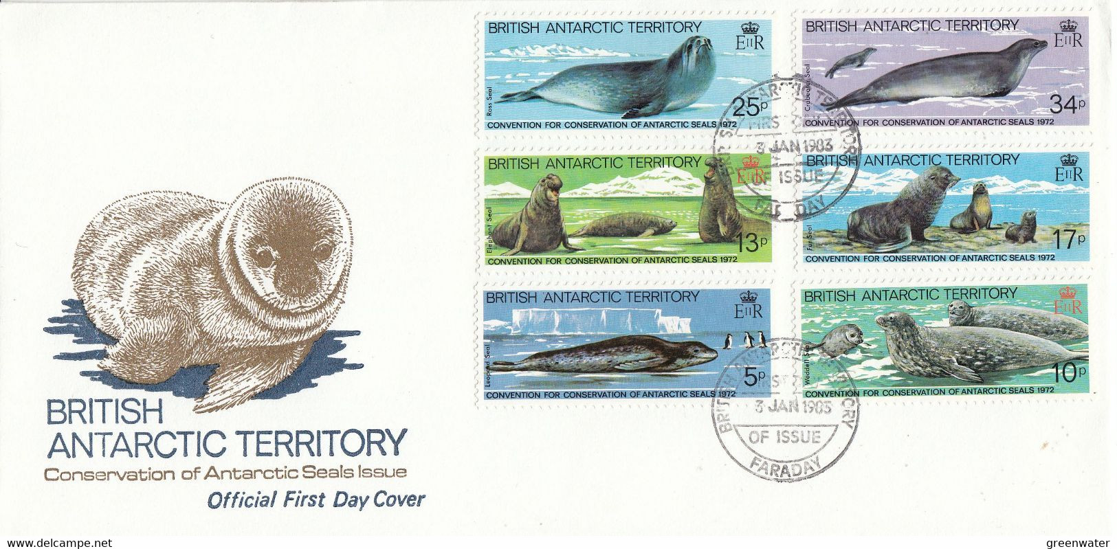 British Antarctic Territory (BAT) 1983 Seals 6v FDC (F8740) - FDC