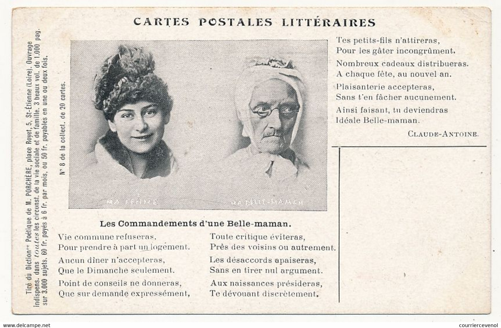 CPA - Cartes Postales Littéraires... Les Commandements D'une Belle-maman - Philosophie & Pensées