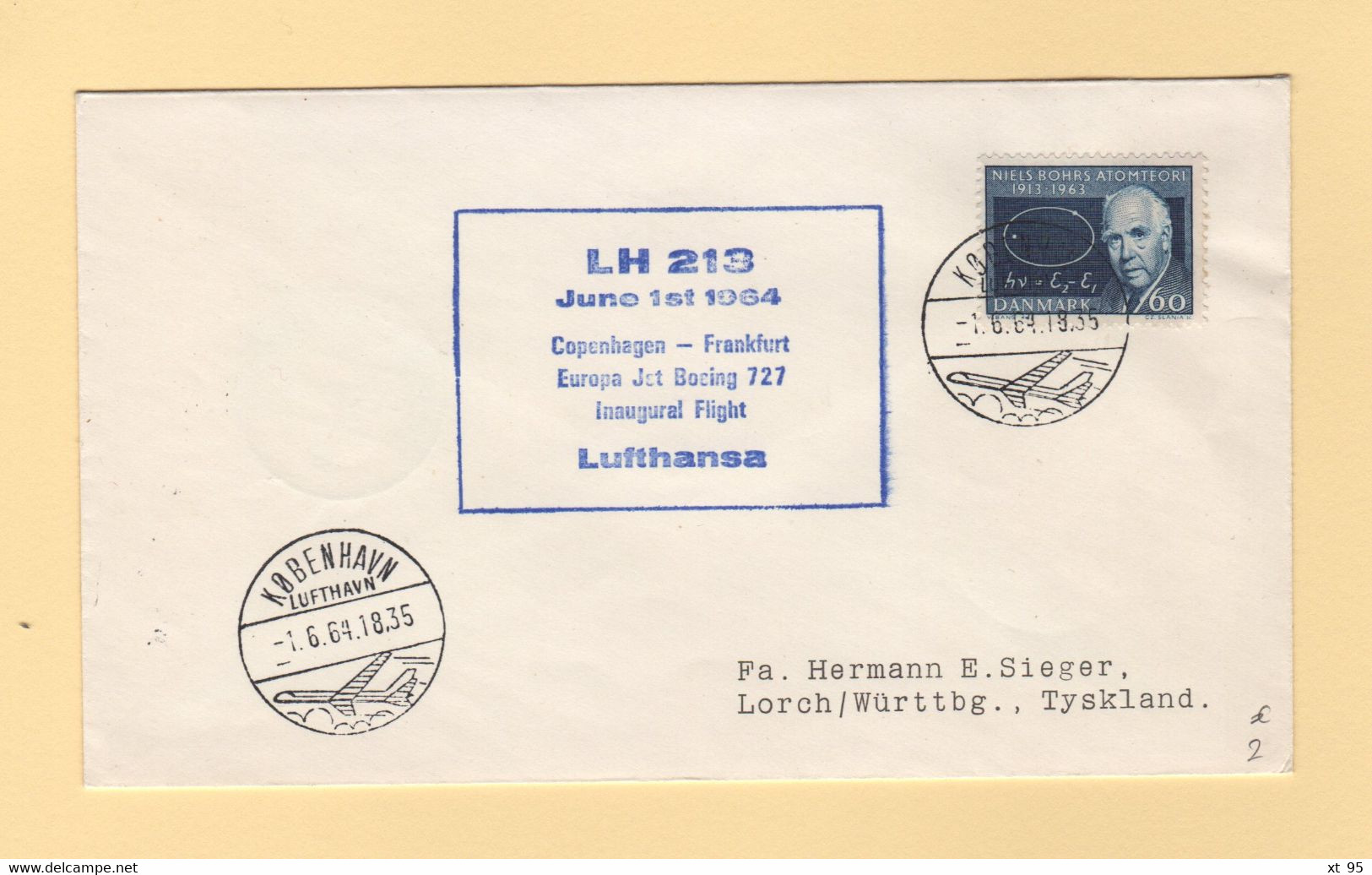 1er Vol - 1964 - Copenhagen Frankfurt - Lufthansa - Poste Aérienne