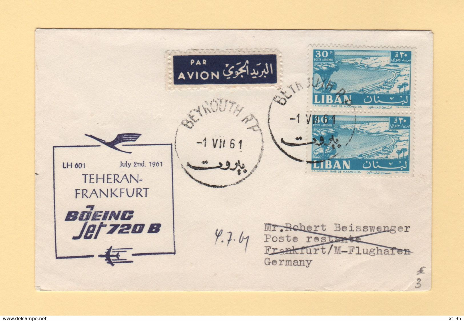 1er Vol - 1961 - Teheran Frankfurt - Boeing - Libanon