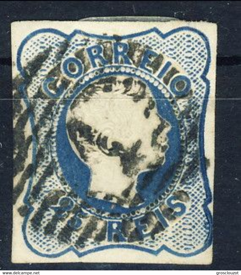 Portogallo 1855, Unif. N. 6 F. 25 Azzurro, Usato Cat. € 40 - Used Stamps