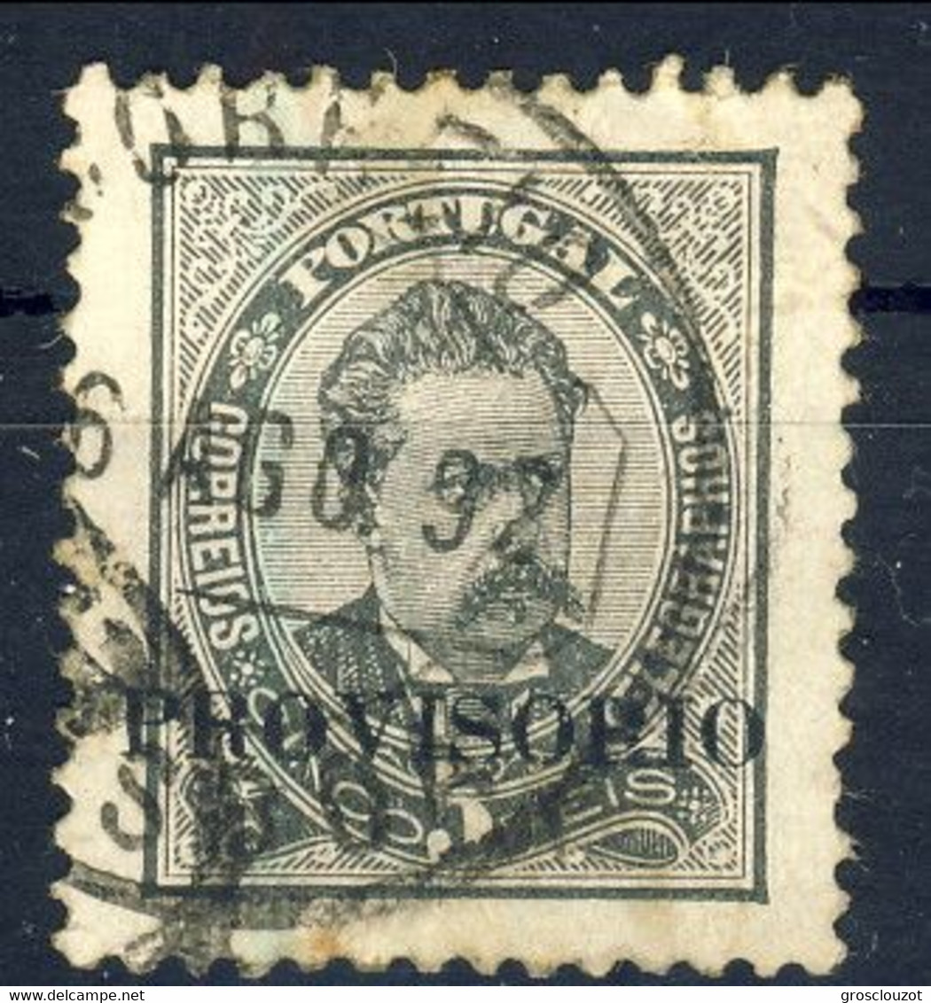 Portogallo 1892, Unif. N. 78 F. 5 Nero Grigio Con Sovrastampa Provisorio, Usato Cat € 12 - Used Stamps