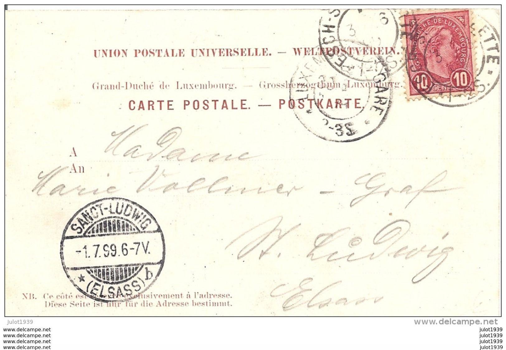 ESCH - SUR - ALZETTE ..-- Aciéries . 1899 Vers SANCT - LUDWIG ( Marie VALLMER ) , ELSASS . Voir Verso . - Saint Louis