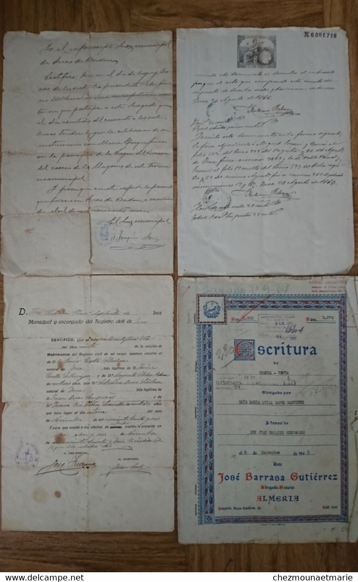 ESPAGNE - ETAT CIVIL ET ACTES NOTARIES - LOT DE 4 DOCUMENTS PAPIERS ESPAGNOLS - Documents Historiques