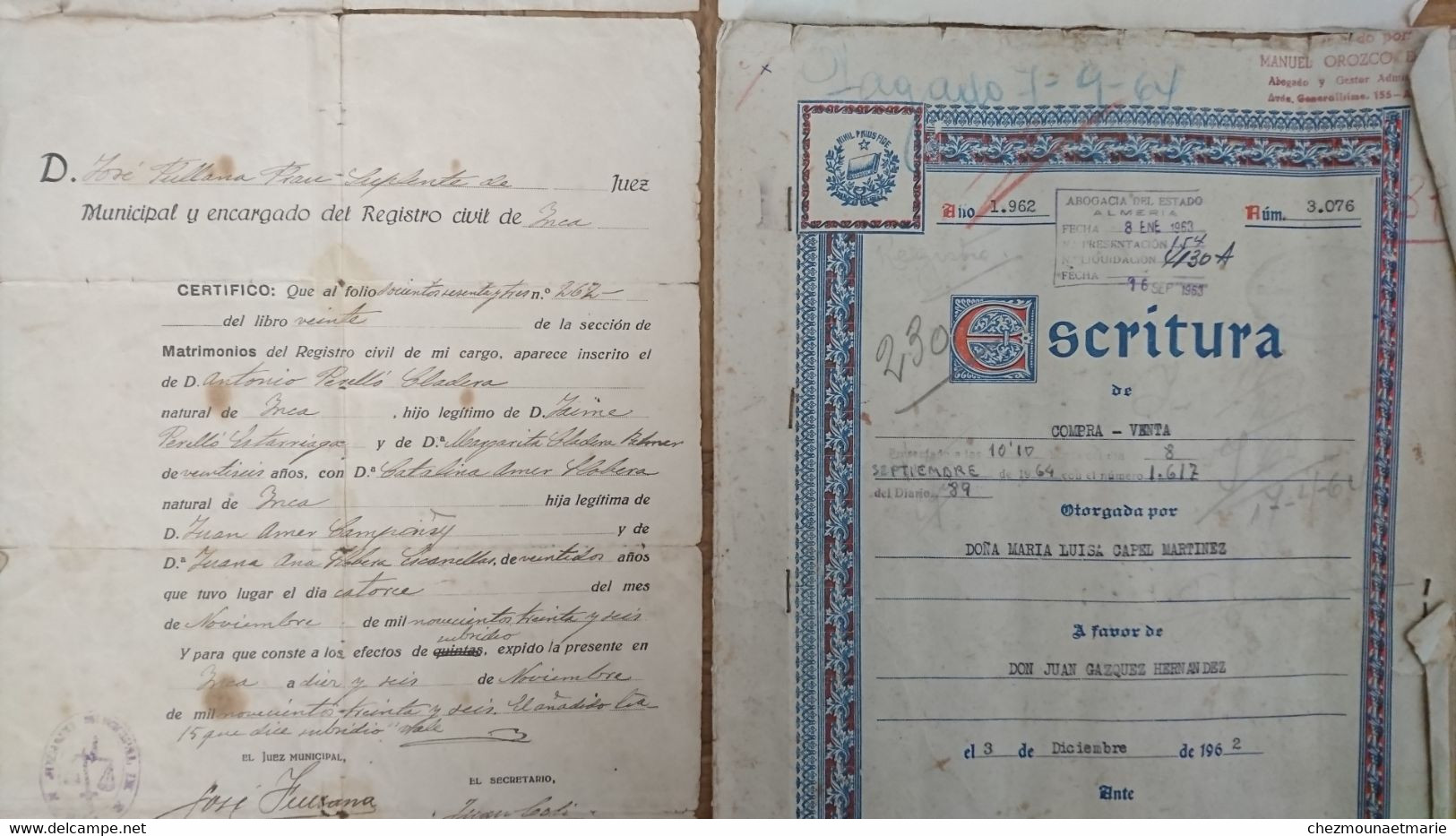 ESPAGNE - ETAT CIVIL ET ACTES NOTARIES - LOT DE 4 DOCUMENTS PAPIERS ESPAGNOLS - Historische Dokumente