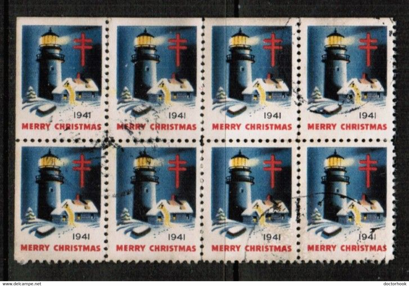 U.S.A.  1941 CHRISTMAS SEAL VF USED BLOCK Of 8 (Stamp Scan # 785) - Sin Clasificación