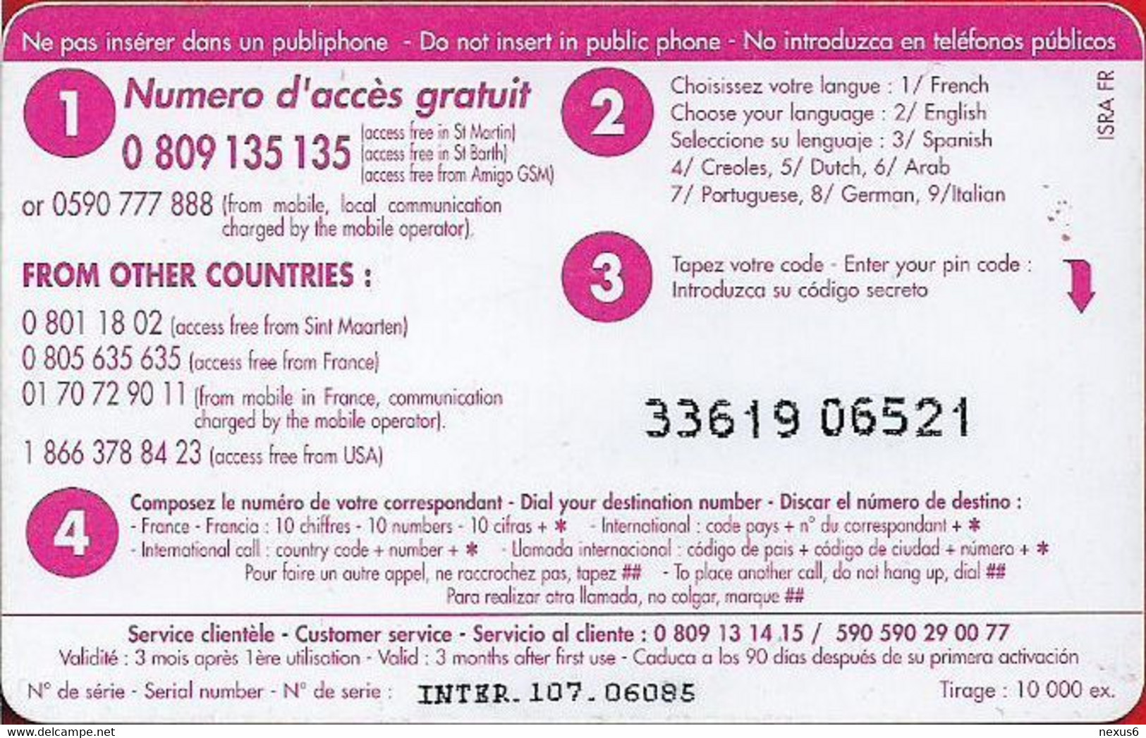 French Antilles - Dauphin Telecom (InterCard) - Fort Louis Marigot, Remote Mem. 5€, 10.000ex, Used - Antilles (French)