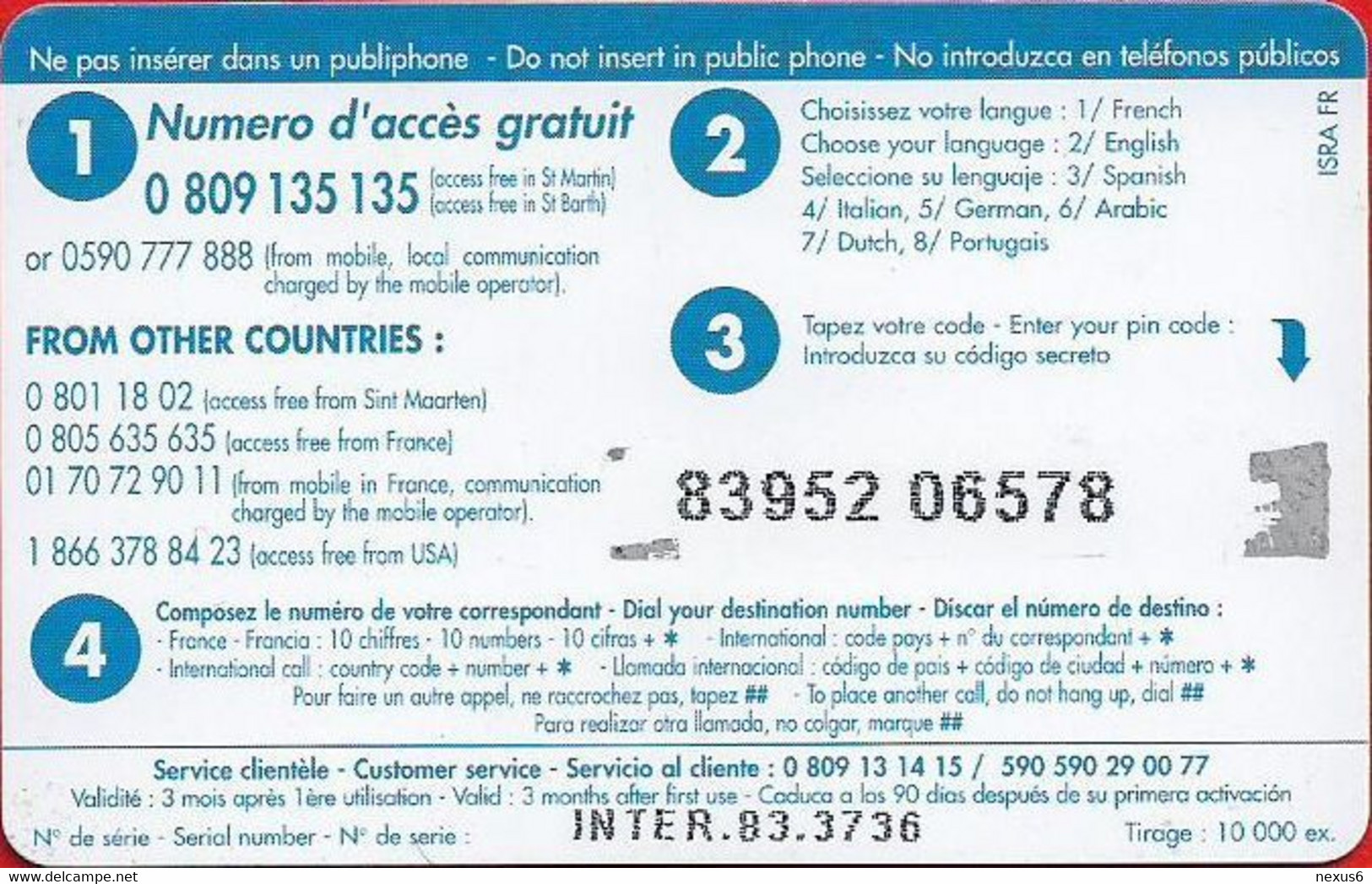 French Antilles - Dauphin Telecom (InterCard) - Grand Case, Remote Mem. 5€, 10.000ex, Used - Antilles (Françaises)