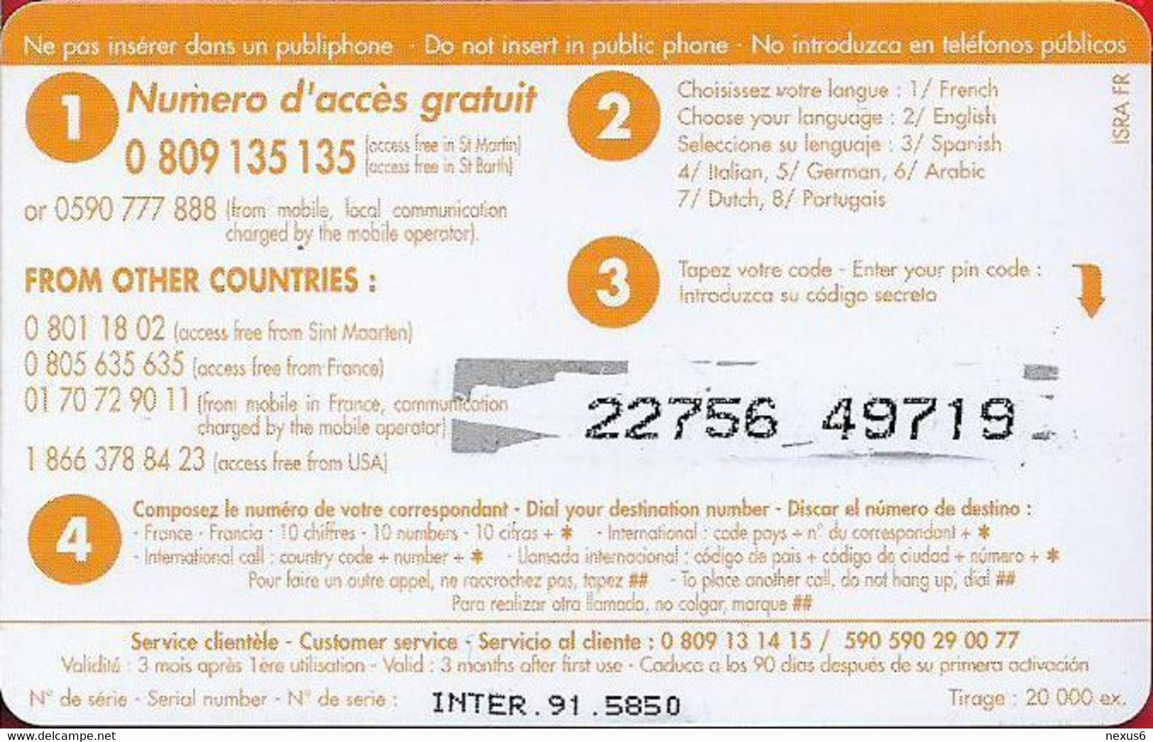 French Antilles - Dauphin Telecom (InterCard) - Octroi De Cole Bay, Remote Mem. 3€, 20.000ex, Used - Antillen (Französische)