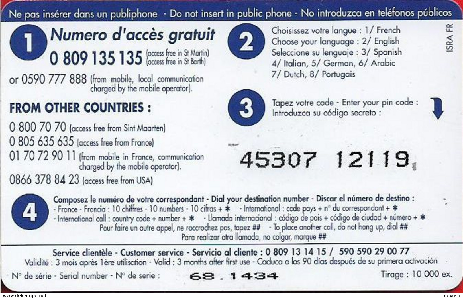 French Antilles - Dauphin Telecom (InterCard) - Spi Jaune, Remote Mem. 3€, 10.000ex, Used - Antilles (French)
