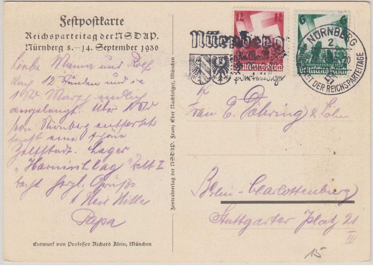 DR - Reichsparteitag Nürnberg 1936 Farb. Festpostkarte M. Masch.-SST - Covers & Documents