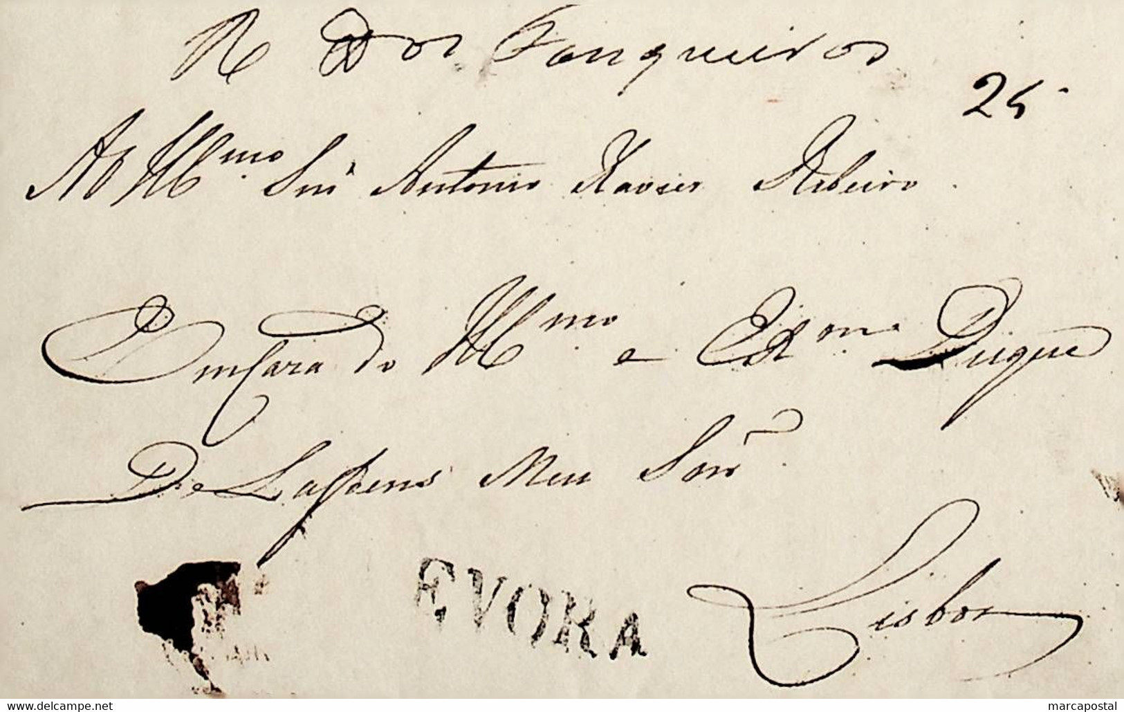 1825 Portugal Pré-Filatelia Évora EVR 1 «EVORA» Preto - ...-1853 Préphilatélie