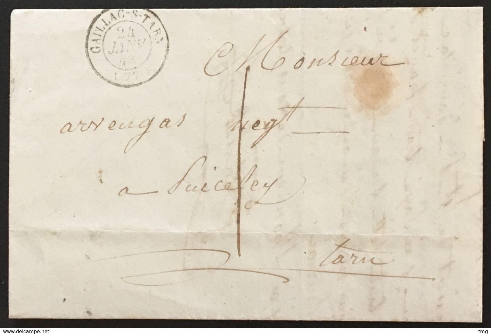 Lettre RARE RRR Linéaire 77 Puicelcy Tarn Lettre Cachet Gaillac-sur-Tarn 24.1.1848 – 8bleu - 1801-1848: Precursori XIX