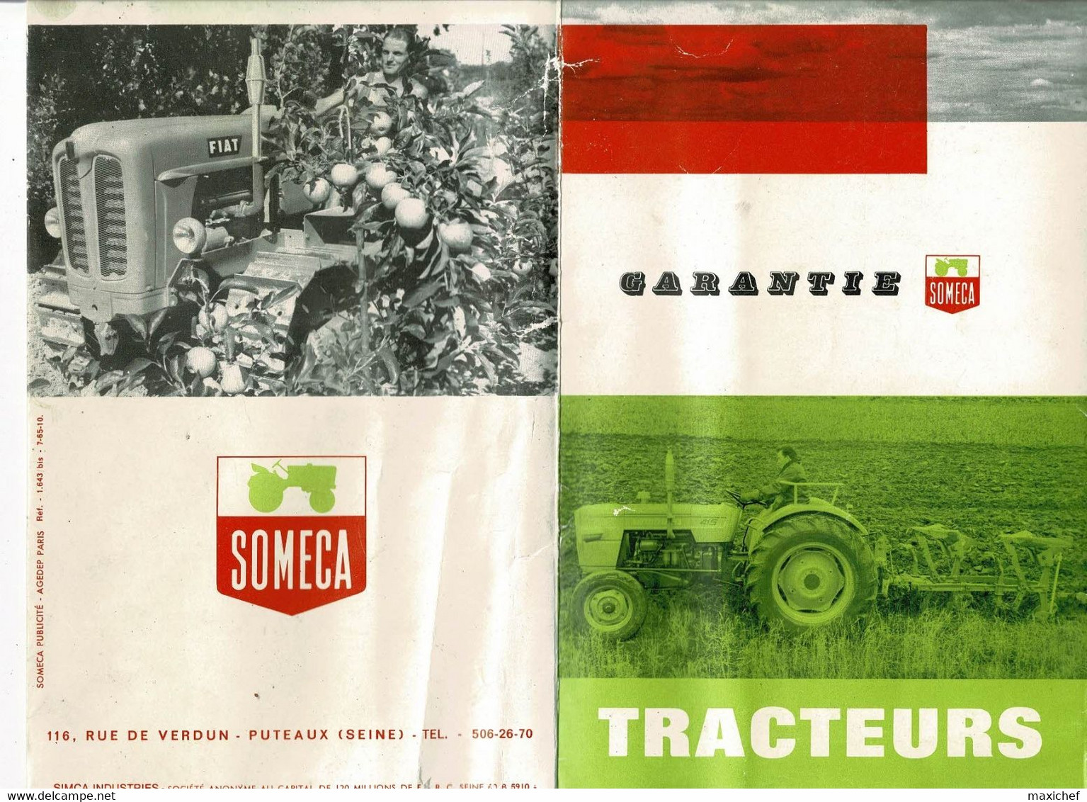 Pochette 2 Volets - Garantie Tracteurs Someca Avec Dépliant Liste Vérification Gratuites Lors Des 3 Premières Visites - Tracteurs