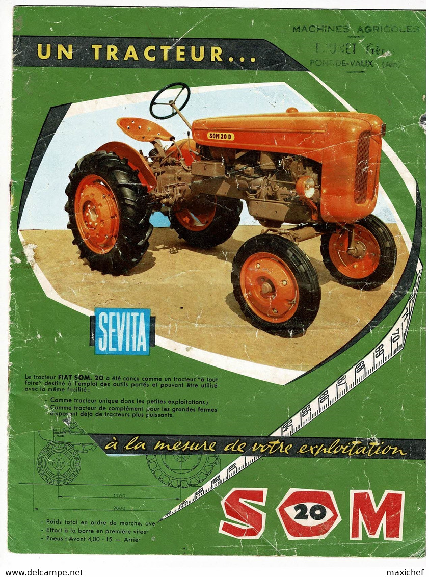 Revue Publicitaire 8 Pages ( Tracteur Sevita "SOM 20"données Techniques Et Utilisation Avec équipements - Tracteurs