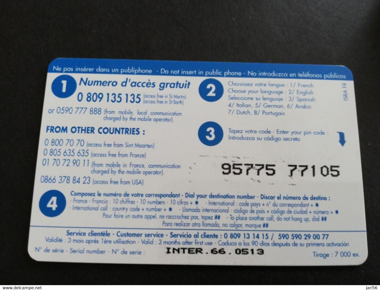 Caribbean Phonecard St Martin French INTERCARD  8 EURO  NO 066  **5828** - Antillas (Francesas)