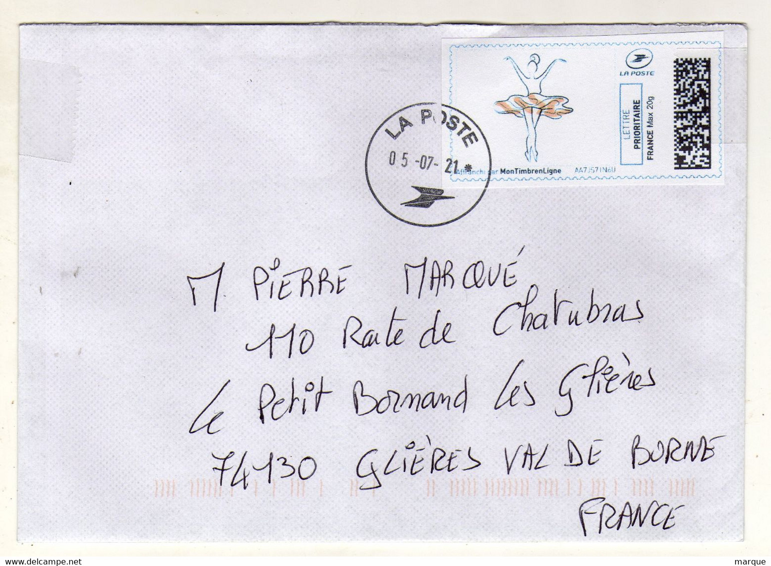 Enveloppe FRANCE Avec Vignette D' Affranchissement Lettre Prioritaire  Oblitération LA POSTE 05/07/2021 - 2010-... Illustrated Franking Labels