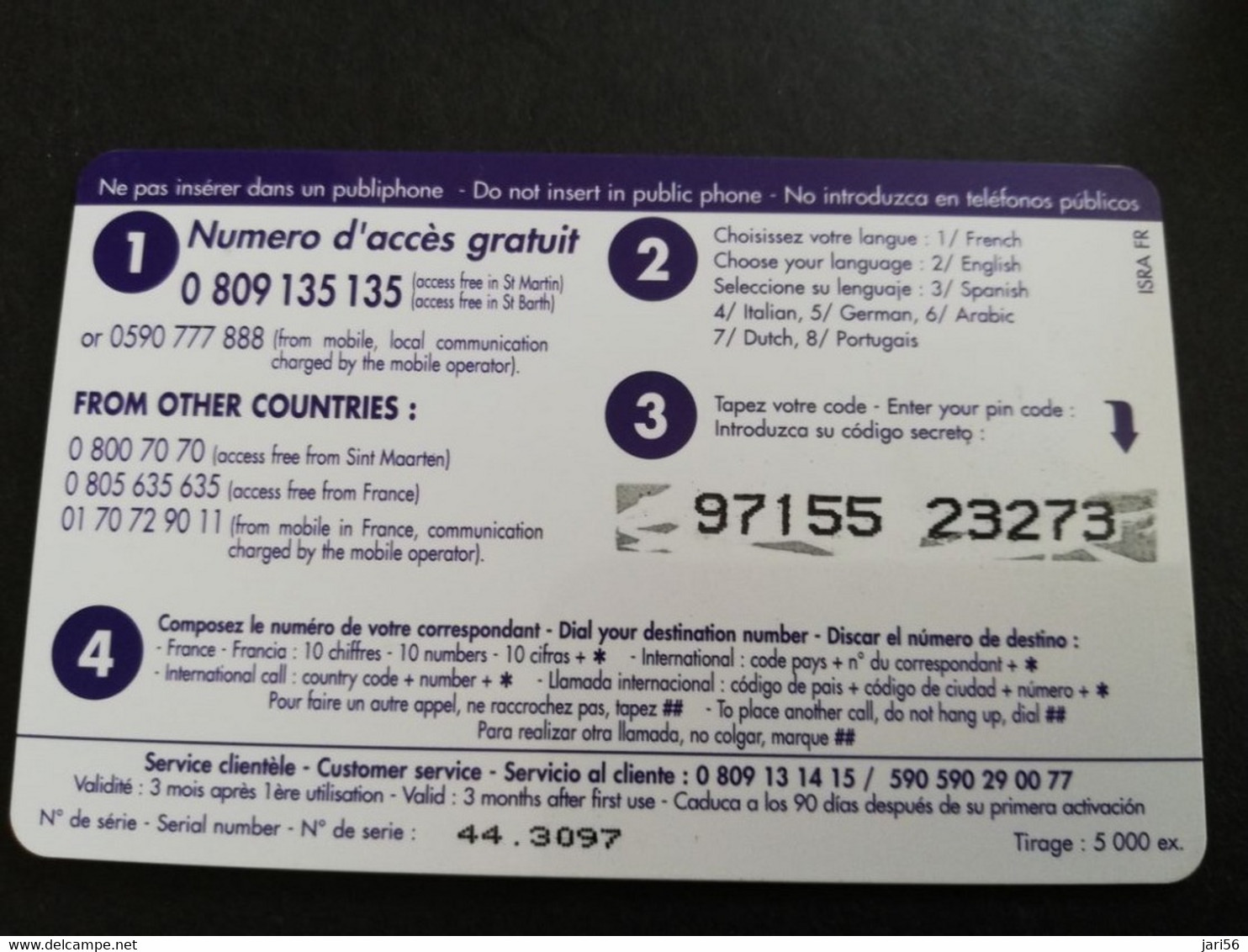Caribbean Phonecard St Martin French INTERCARD  8 EURO  NO 044  **5835** - Antillen (Französische)