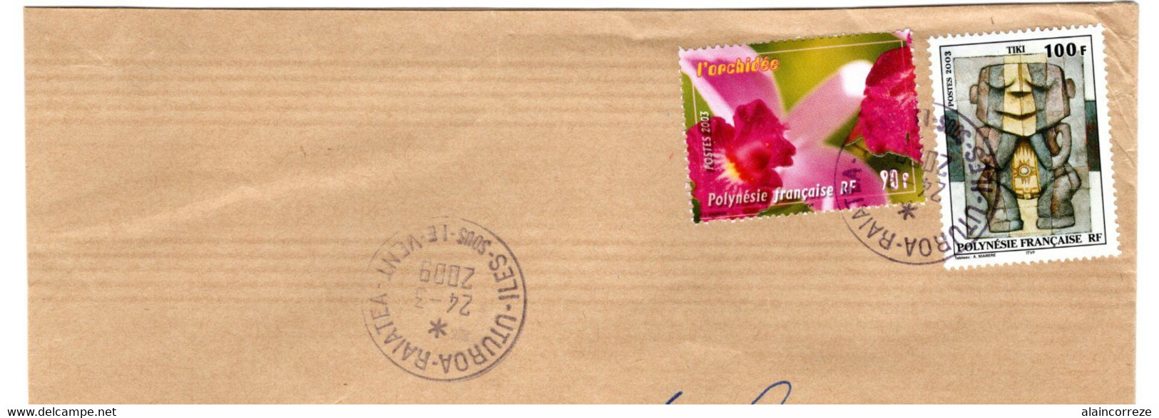 Cachet Manuel Polynésie Française  UTUROA RAIATEA Iles Sous Le Vent Timbres : Fleur Orchidée - TIKI - Covers & Documents