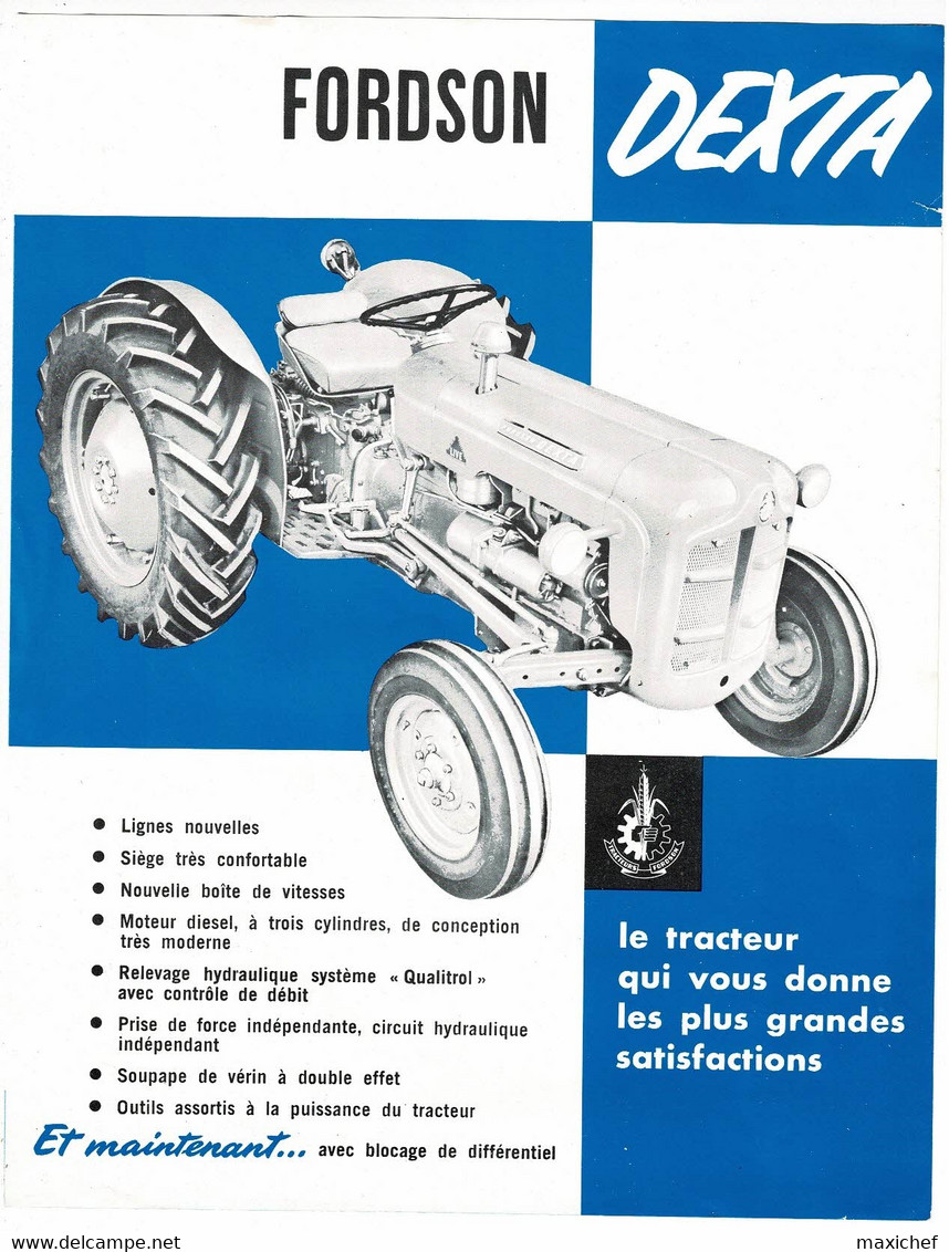 Fiche Publicitaire Format 21 X 27 Cm Tracteur "Fordson DEXTA" Caractéristiques Techniques - FORD - Tracteurs