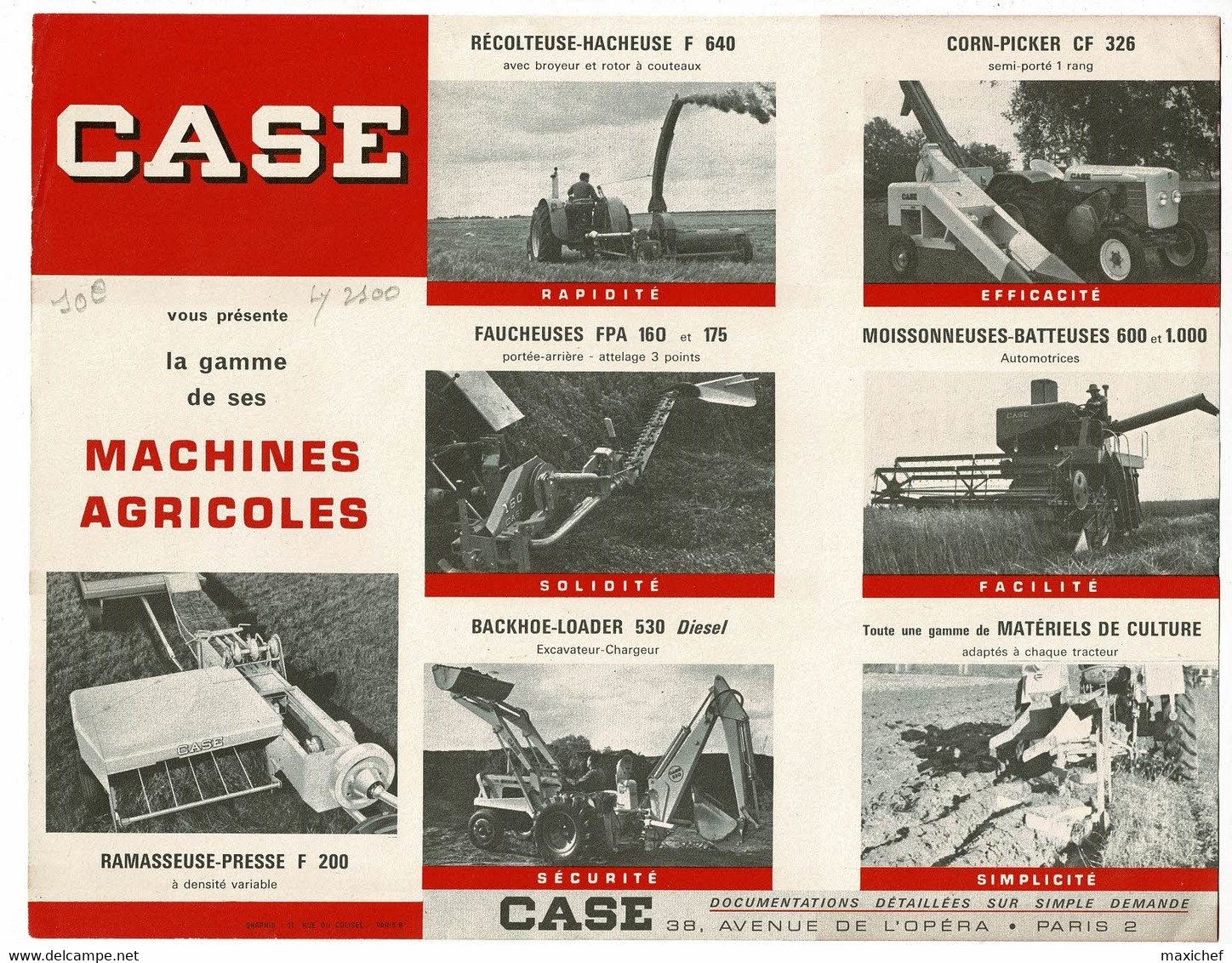 Fiche Publicitaire, Format 21 X 27 Cm Case, Gammes Trateurs Et Machines Agricoles, Photos De Différents Modèles - Tractors