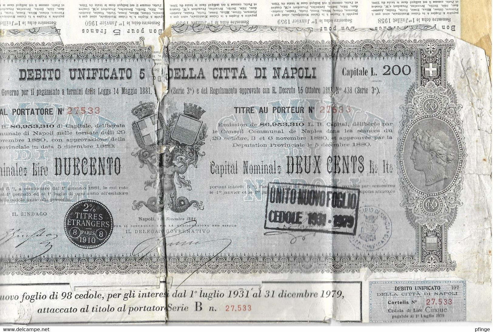 Debito Unificato Della Cita Di Napoli , 1931-1979 - M - O